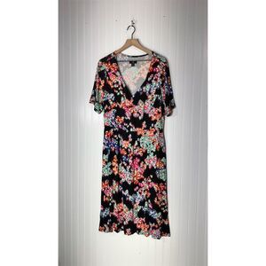 Jason Wu XLP Floral Midi Dress Black Rainbow Abstract Print Stretch Viscose